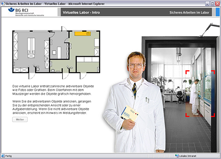 Screenshot mit dem Grundriss aus dem virtuellen Labor und Verlinkung zum Modul